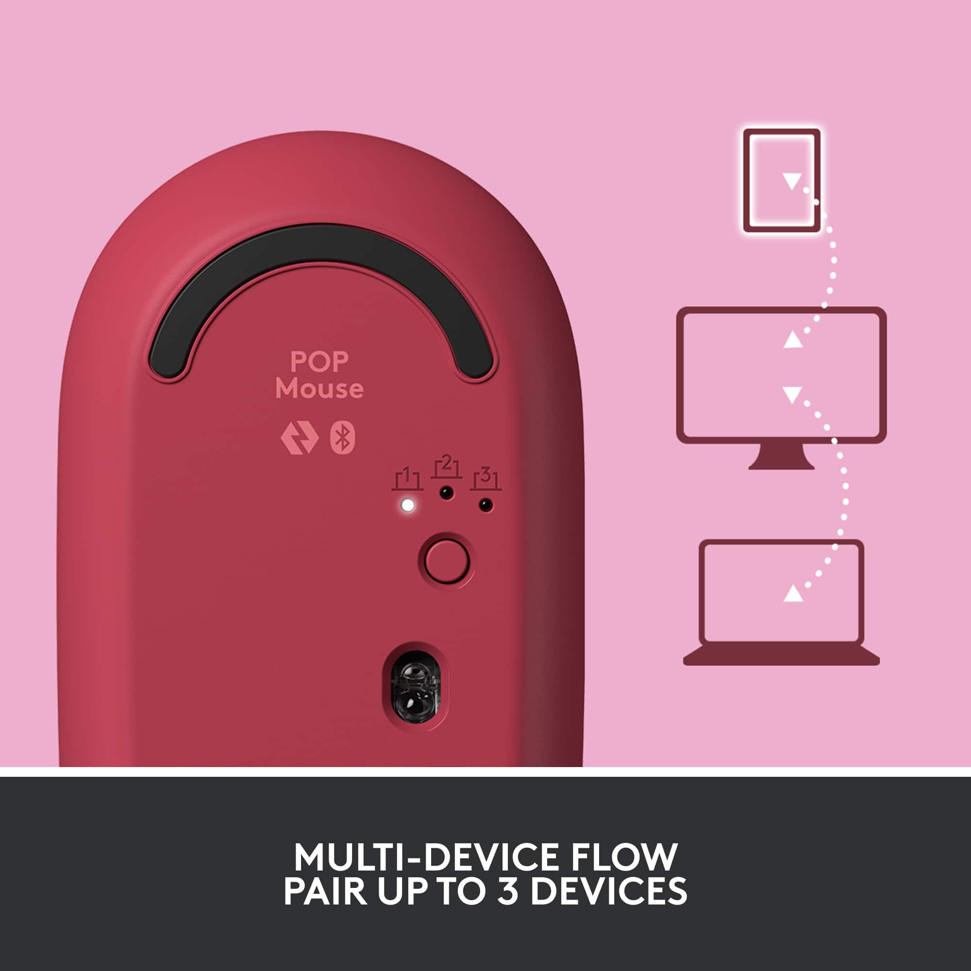 POP Mouse e MULTI-DEVICE FLOW PAIR UP TO 3 DEVICES
