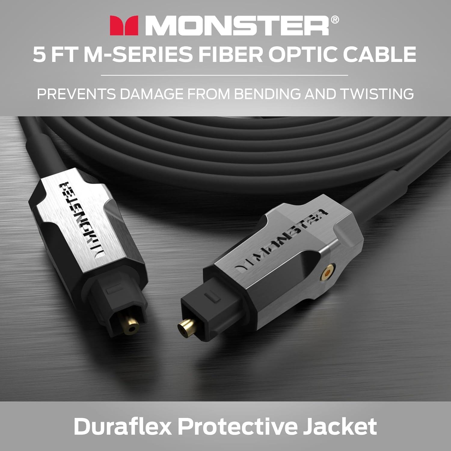 MONSTER 5 FT M-SERIES FIBER OPTIC CABLE PREVENTS DAMAGE FROM BENDING AND TWISTING Duraflex Protective Jacket