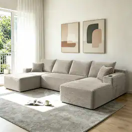 Anysun - 134" Cloud Sectional Sofa, U-Shape Chaise, Side Pockets & Cup Holder, Modern Modular, Deep Seating, No Assembly - Camel