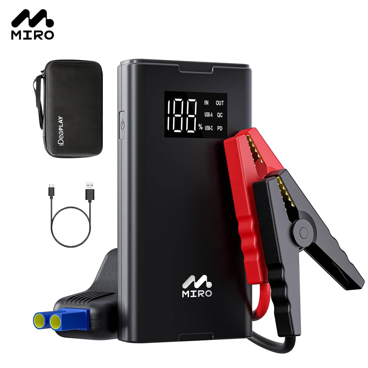 Miro - J8 1000A 12000mAh Battery Portable Jump Starter with LED Display 30W Quick Charge Pack with Booster Jumper Cables - Black price history on PriceWatchPro