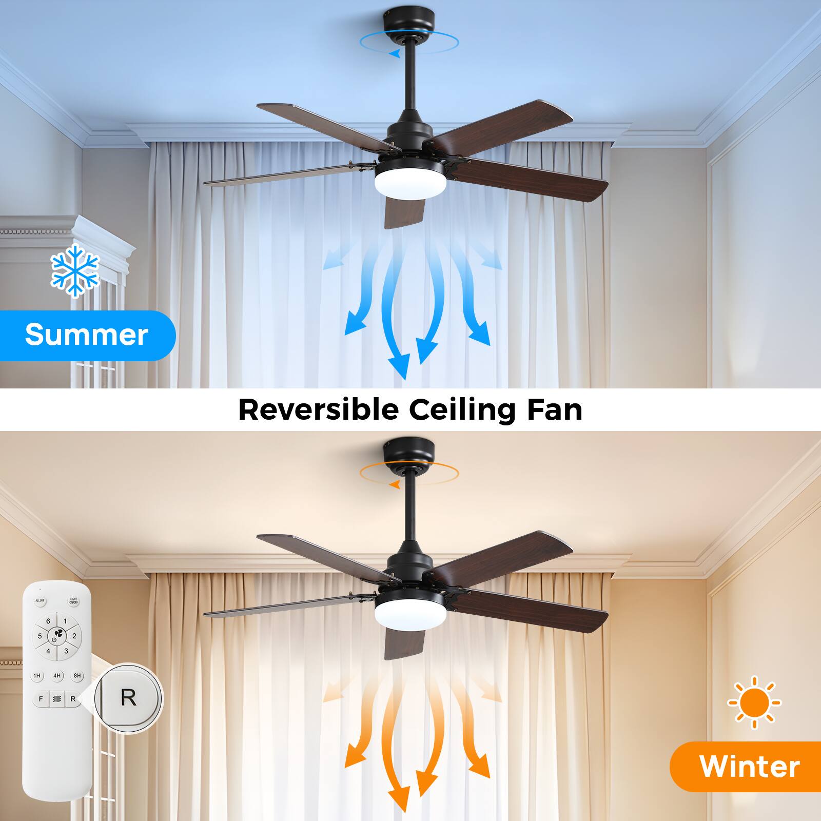 Summer Reversible Ceiling Fan - 5 4 - 2 4 4 - - - A R Winter