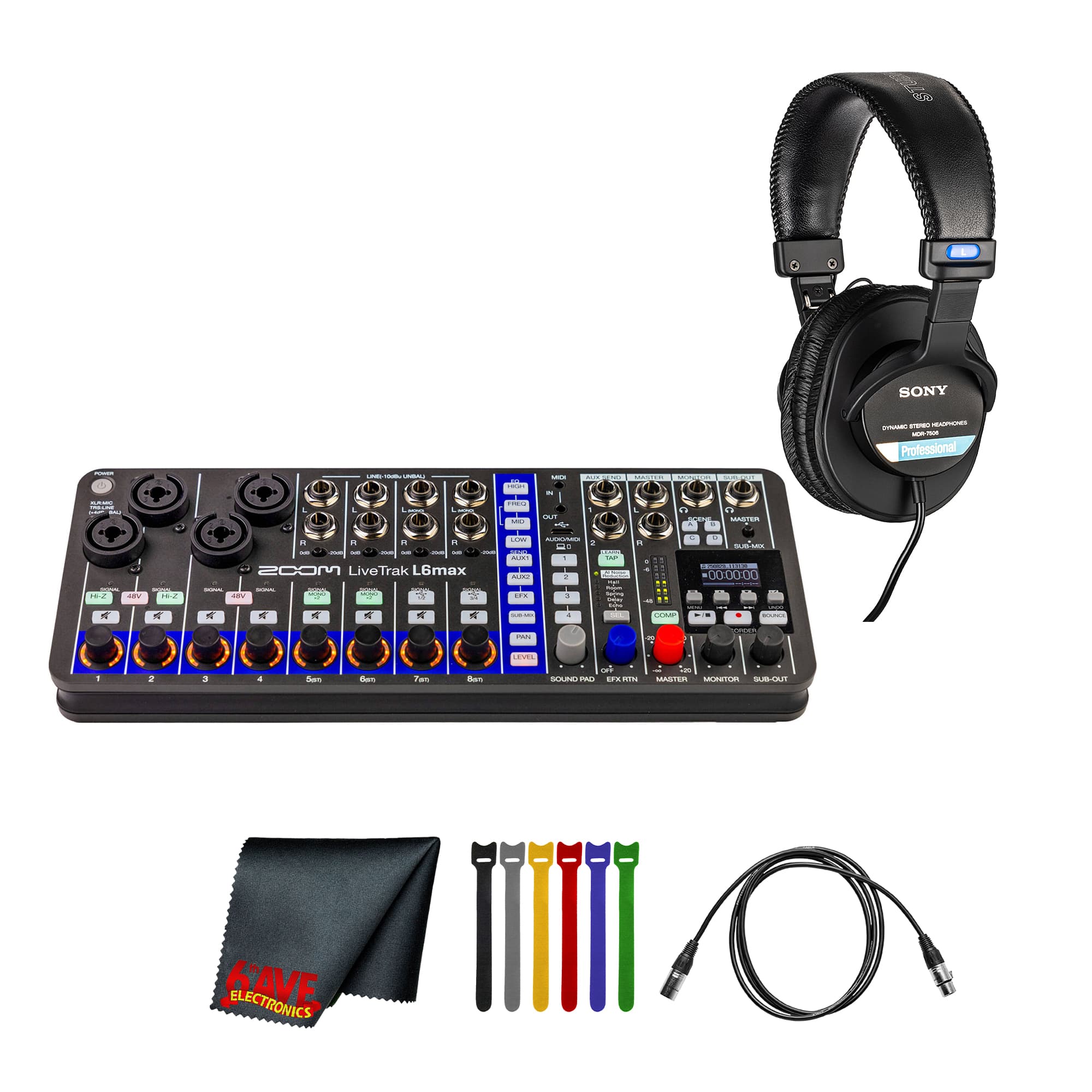 Zoom - LiveTrak L6max Digital Mixer/Recorder, Battery Powered, 32-Bit Float, 12-Channels, 4 Combo + 8 Stereo Inputs, MIDI,
