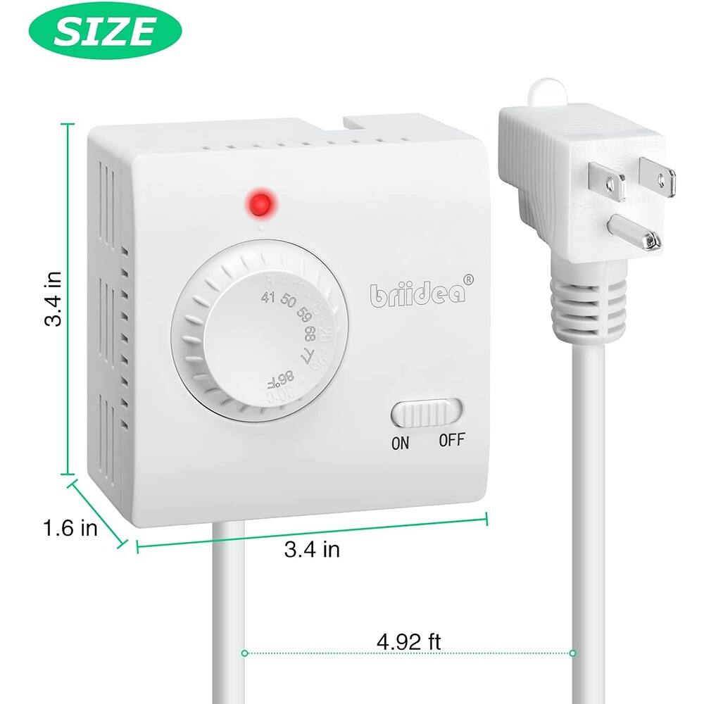 Sure, here is the corrected and grouped text from the image:

- SIZE
- 3.4 in
- 1.6 in
- 3.4 in
- 4.92 ft
- 41 50 60 70 80 90
- ON OFF
- bridea®