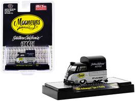 M2 - 1960 Volkswagen Type 2 Pickup Truck with Canvas Cover "Mooneyes SoCal Style" Black Gray Limited Edition 6050 pcs 1/64 - Black And Gray