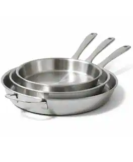 Alva - Maestro 5-Ply Stainless Steel Frying Pan 3-Piece Set - Oven Safe and Toxin-Free Cookware - Silver