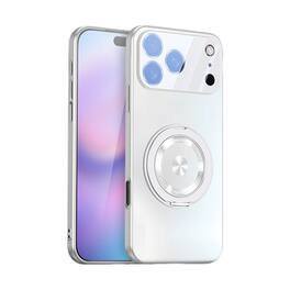 Dteck - Magnetic Shockproof Case for Apple iPhone 17 Pro Max, 360 Rotating Ring Stand Phone Cover with Integrated Lens Protector - White