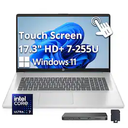 HP - Upgraded - 17.3" HD+ Touchscreen Laptop,Intel Ultra 7 255U,16GB DDR5,256GB SSD+1TB Dock Set,Backlit Keyboard,Win 11 - Blue