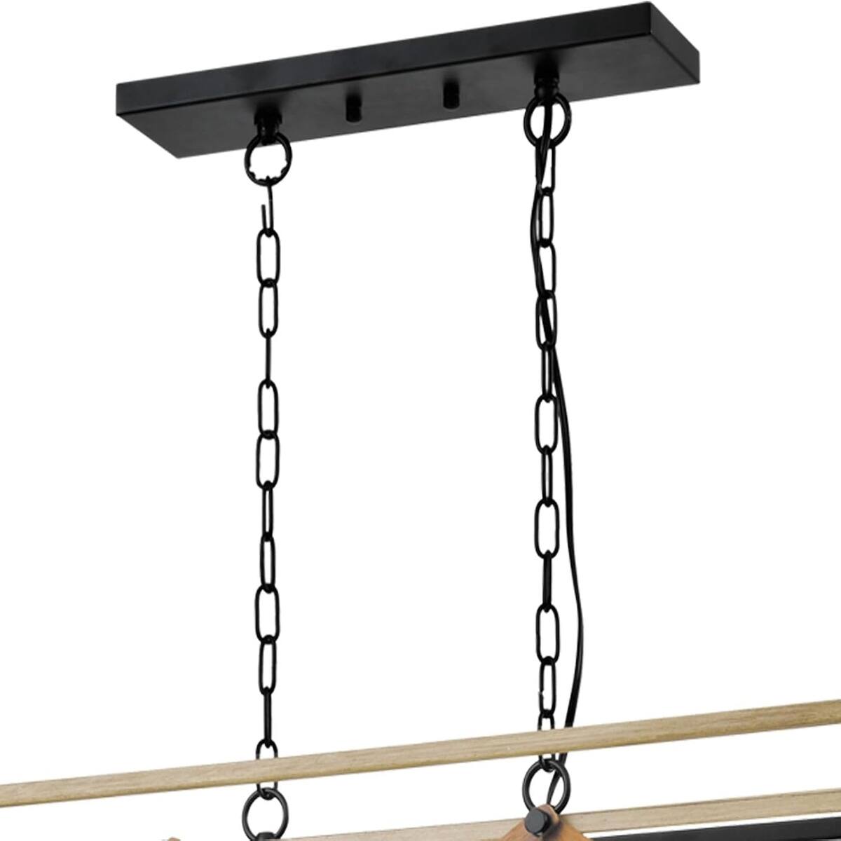 Alt View 1. Loheer - Loheer 5-Light Kitchen Island Chandelier, Black and Wood Farmhouse Pendant Light.