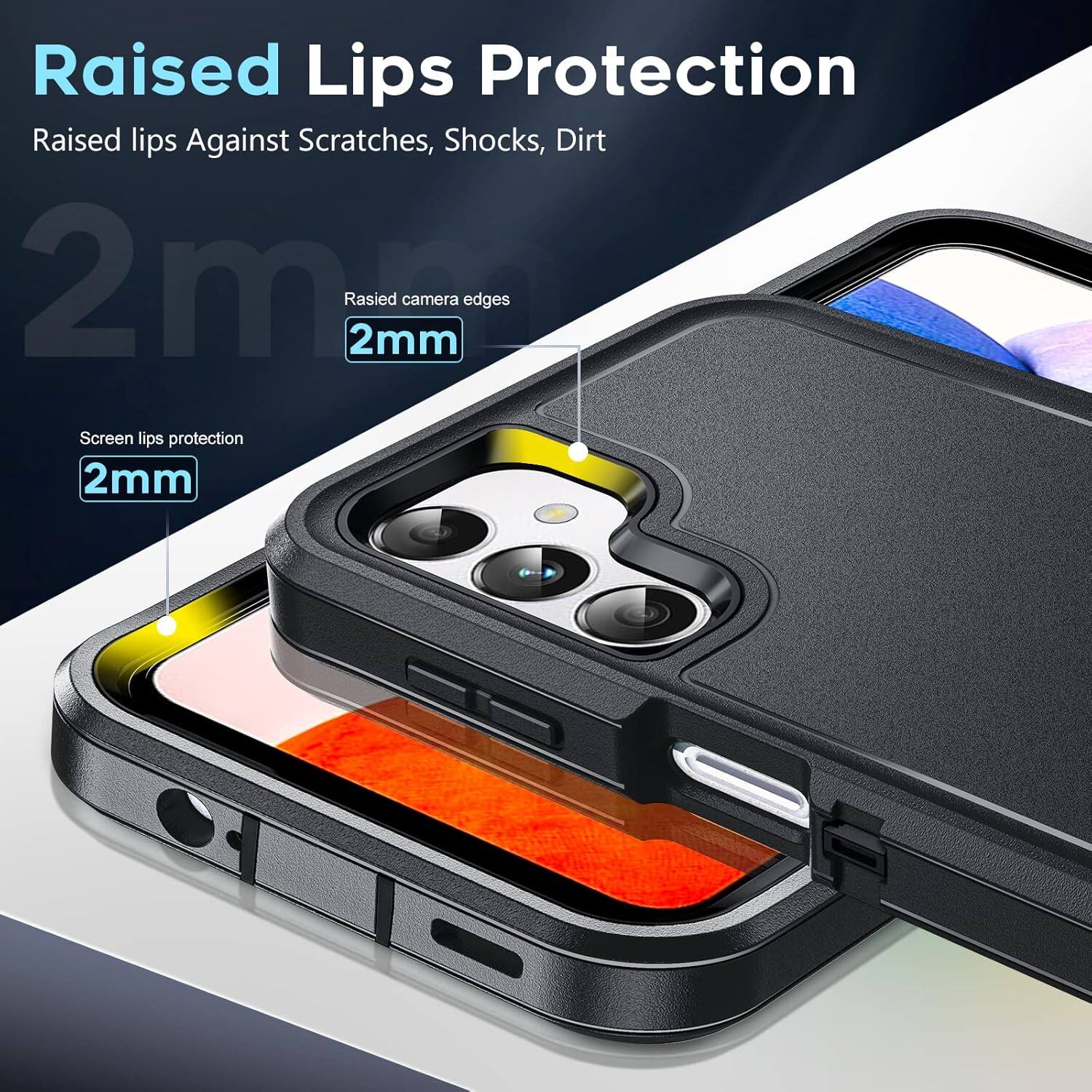 Raised Lips Protection, Raised lips Against Scratches, Shocks, Dirt, 2mm, Rasied camera edges, Screen lips protection, 2mm