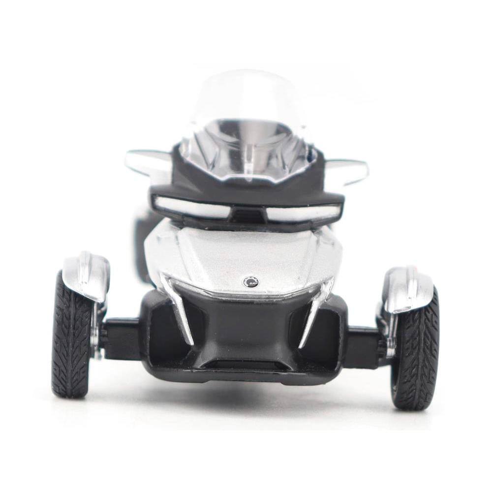 Left. BRP Models - Can-Am Spyder RT 3-Wheel Motorcycle Hyper Silver Metallic with Driver Figure 1/32 Diecast Model by BRP Models - Silver Metallic.