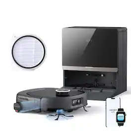 eufy - Robot Vacuum Omni and Mop Combo E35 & Filter, 35,000 Pa,Self-Cleaning Roller Mop, Hot Wash & Dry - Black