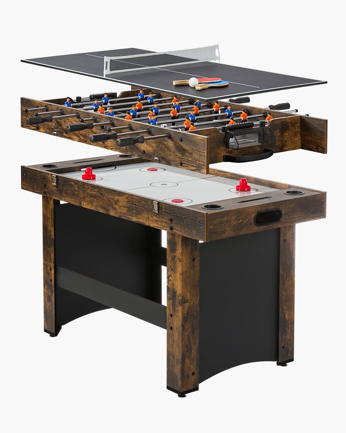 Front. VEVOR - 3-in-1 Combo Game Table Set, 54" Air Hockey Table, Multi Combination Table with Air Hockey, Ping Pong, Foosball - Burlywood.