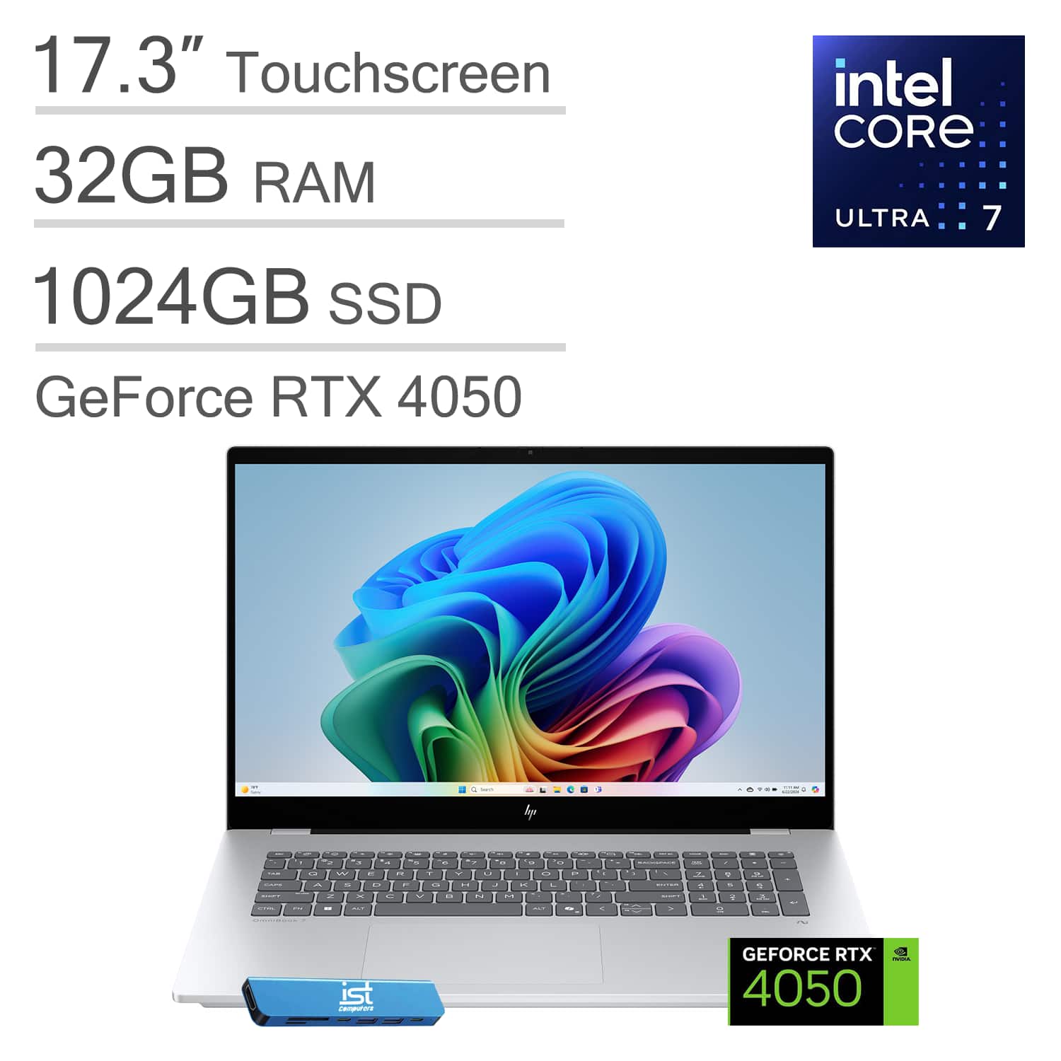 HP - OmniBook 7 17.3" FHD Touchscreen AI Laptop - NVIDIA RTX 4050 - Intel Core Ultra 7 258V - 32GB RAM - 1TB SSD - Win 11Pro - Silver