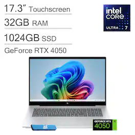 HP - OmniBook 7 17.3" FHD Touchscreen AI Laptop - NVIDIA RTX 4050 - Intel Core Ultra 7 258V - 32GB RAM - 1TB SSD - Win 11Pro - Silver