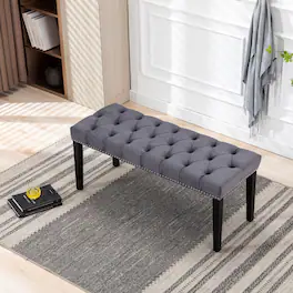 Ropilly - Velvet Tufted Bench, Upholstered Bedroom Entryway Ottoman with Wooden Legs, 45 Inch - Dark Gray