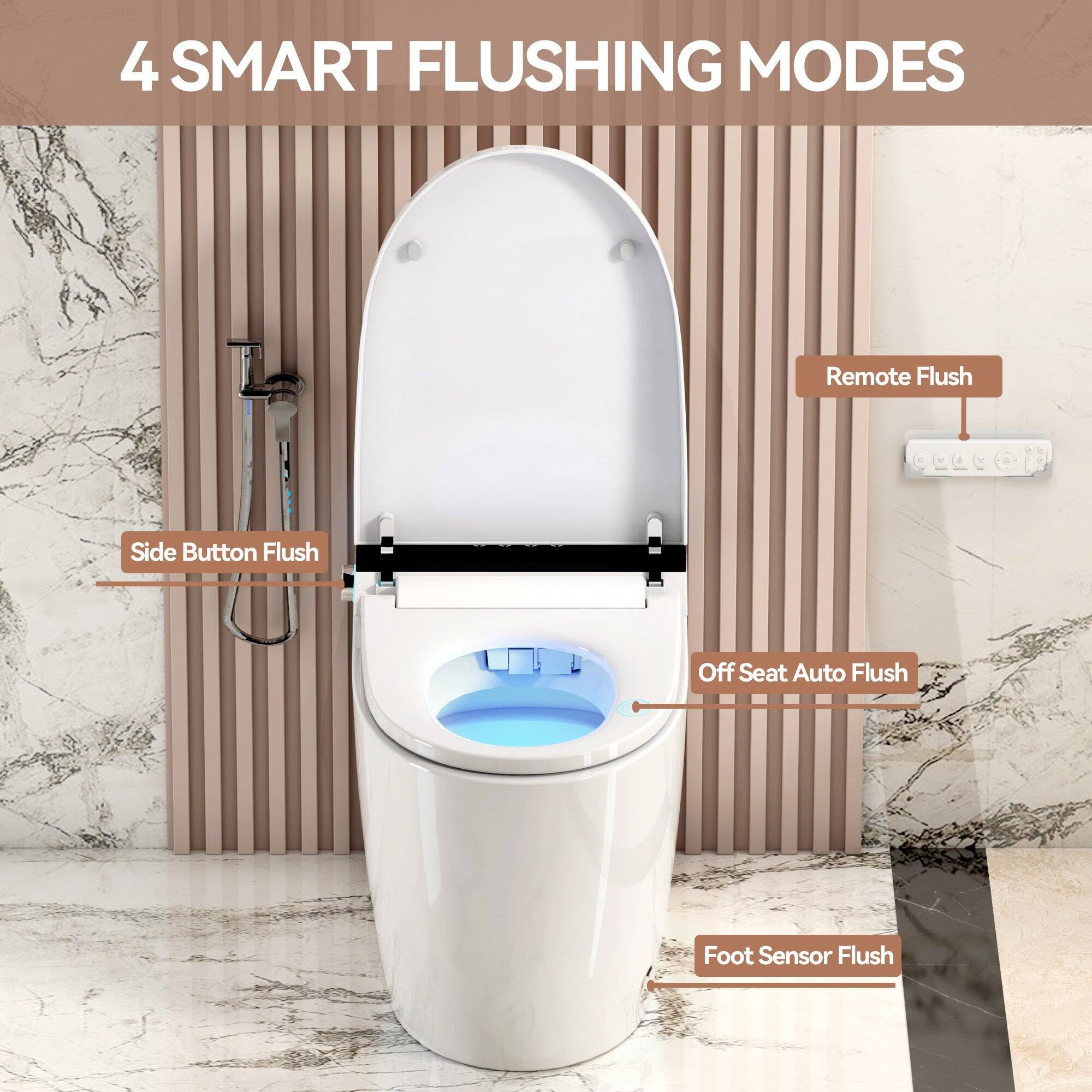 4 SMART FLUSHING MODES

- Remote Flush
- Side Button Flush
- Off Seat Auto Flush
- Foot Sensor Flush