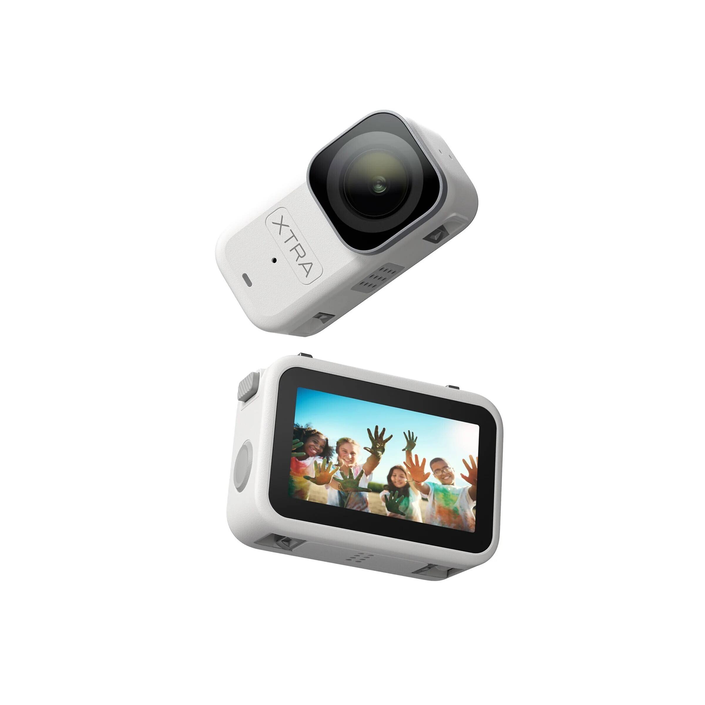 Left. XTRA EDGE - Xtra Atto 4K60 Action Camera Bundle with 128GB MicroSD and Folding Storage Case.