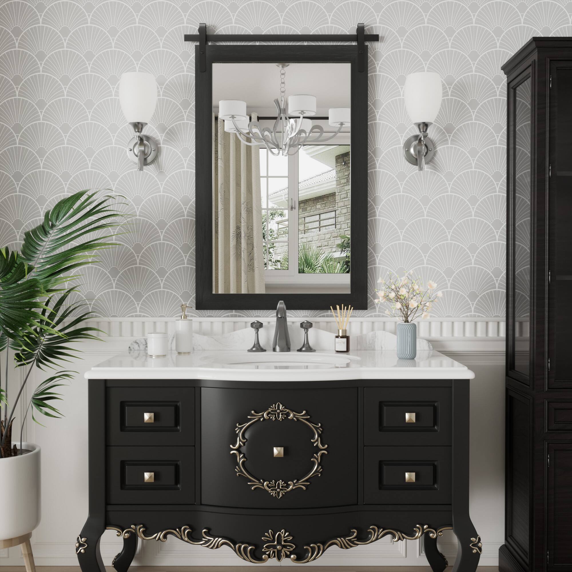 Left. PAIHOME - Wood Wall Mirror Modern Farmhouse Accent Rectangular Bathroom Mirror Vanity Mirror for Bedroom Living Room Decor - Black - 24"x36".