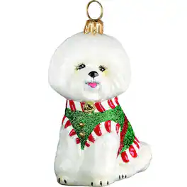 Joy to the World Collectibles - Joy to the World Bichon Frise Santas Little Yelper Polish Glass Christmas Ornament - White