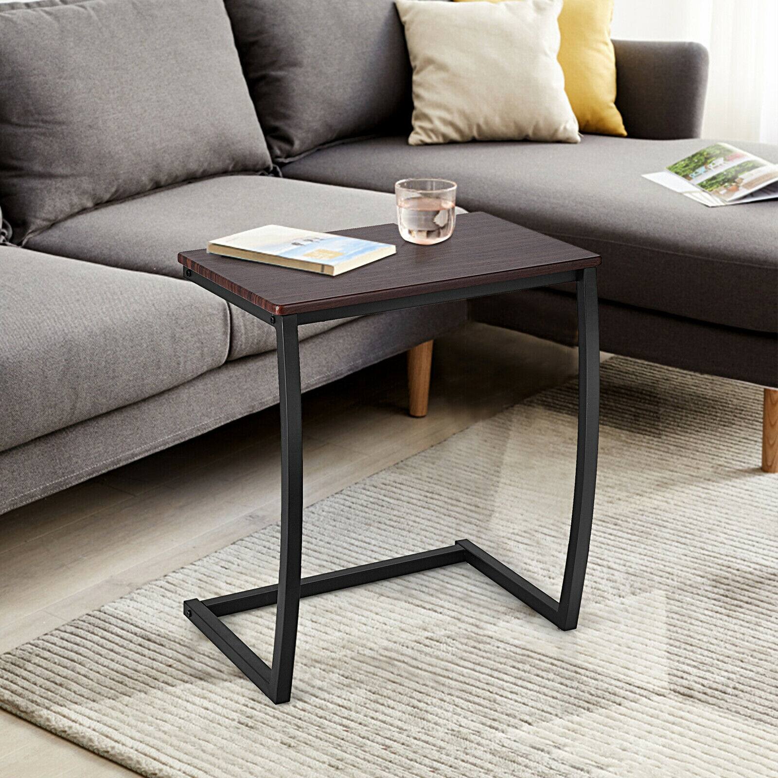 Alt View 5. Ecooso - Steel Frame C-Shaped Sofa Side End Table, Compact Beside Table for Small Spaces - Brown.