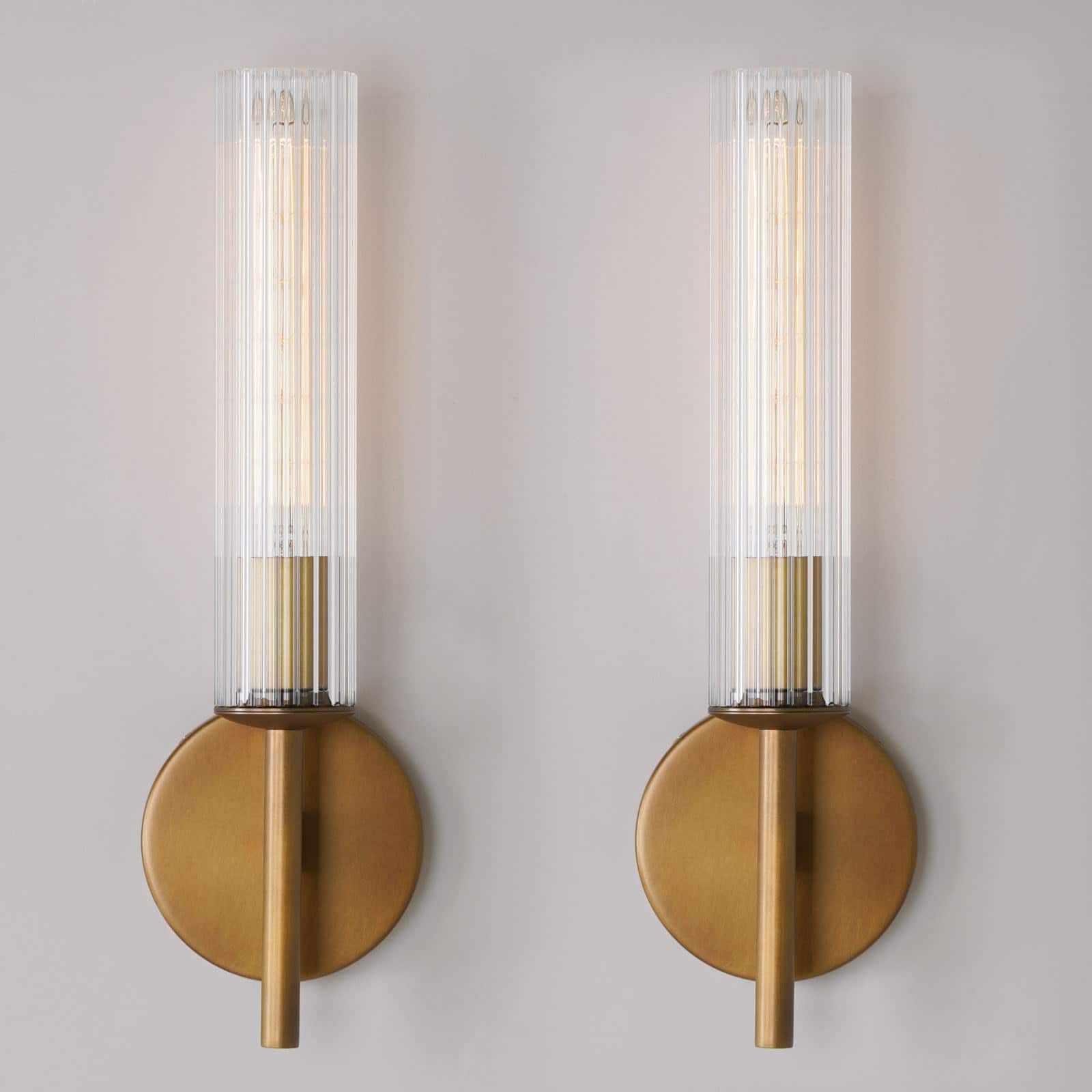 Earthley Blooms - Brass Wall Sconces Set Of Two Clear Ribbed Glass Tube Bathroom Sconce 2 Vintage Vanity Mirror Lights For - Default