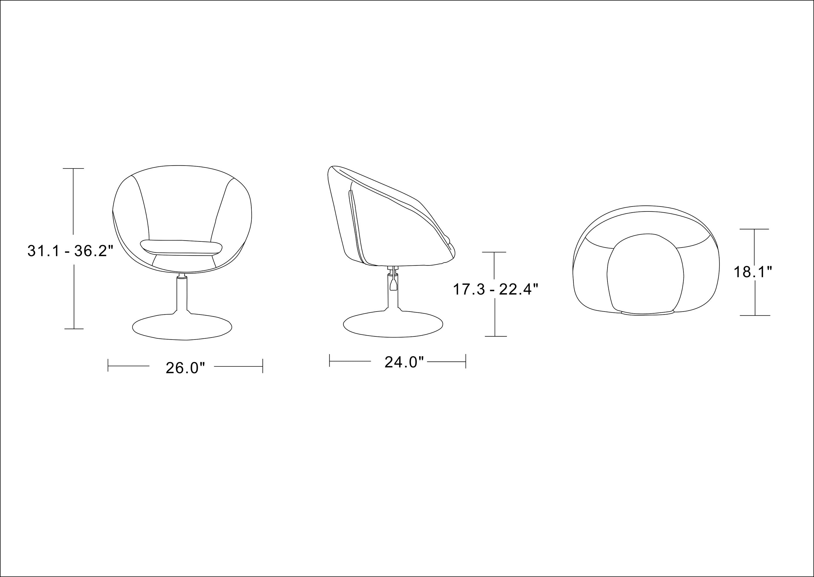 31.1 - 36.2"  
26.0"  
T 17.3 - 22.4"  
24.0"  
18.1"