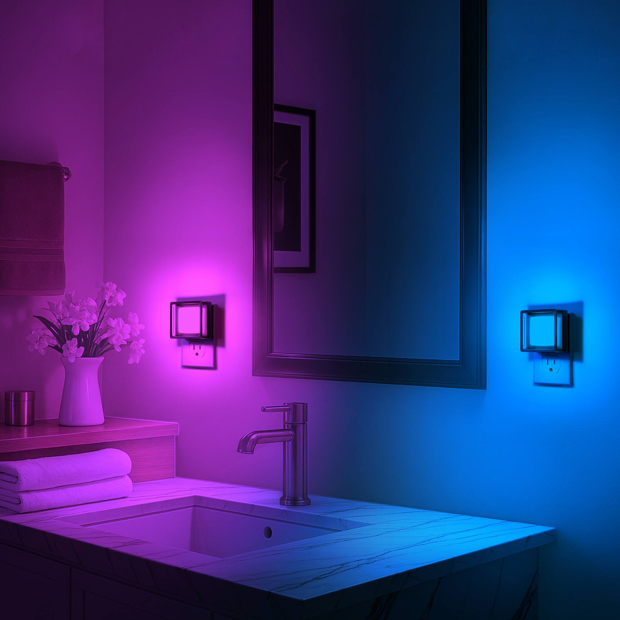 Back. Jandcase - JANDCASE 2-Pack 1W Plug-in Night Light, RGB Color Changing Color Memory, Dusk-to-Dawn Sensor - Black.