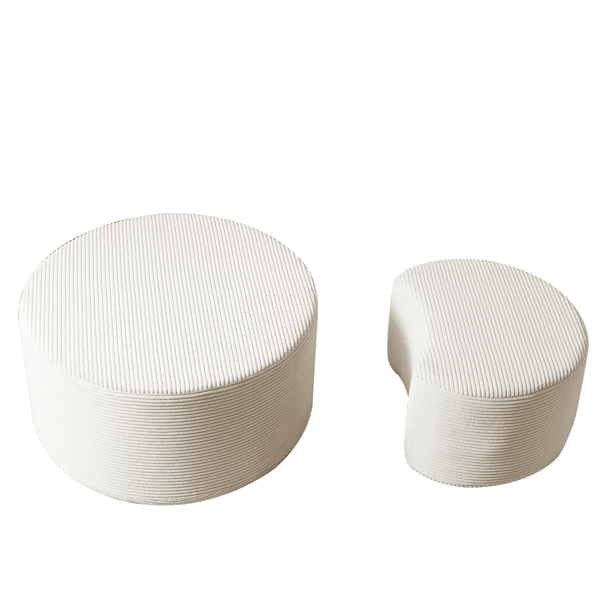 Alt View 8. Kadyn - Nesting Coffee Table Set of 2, Upholstered Round Foam Tables for Living Room, Side/End Table Ottoman, No Assembly - Beige.