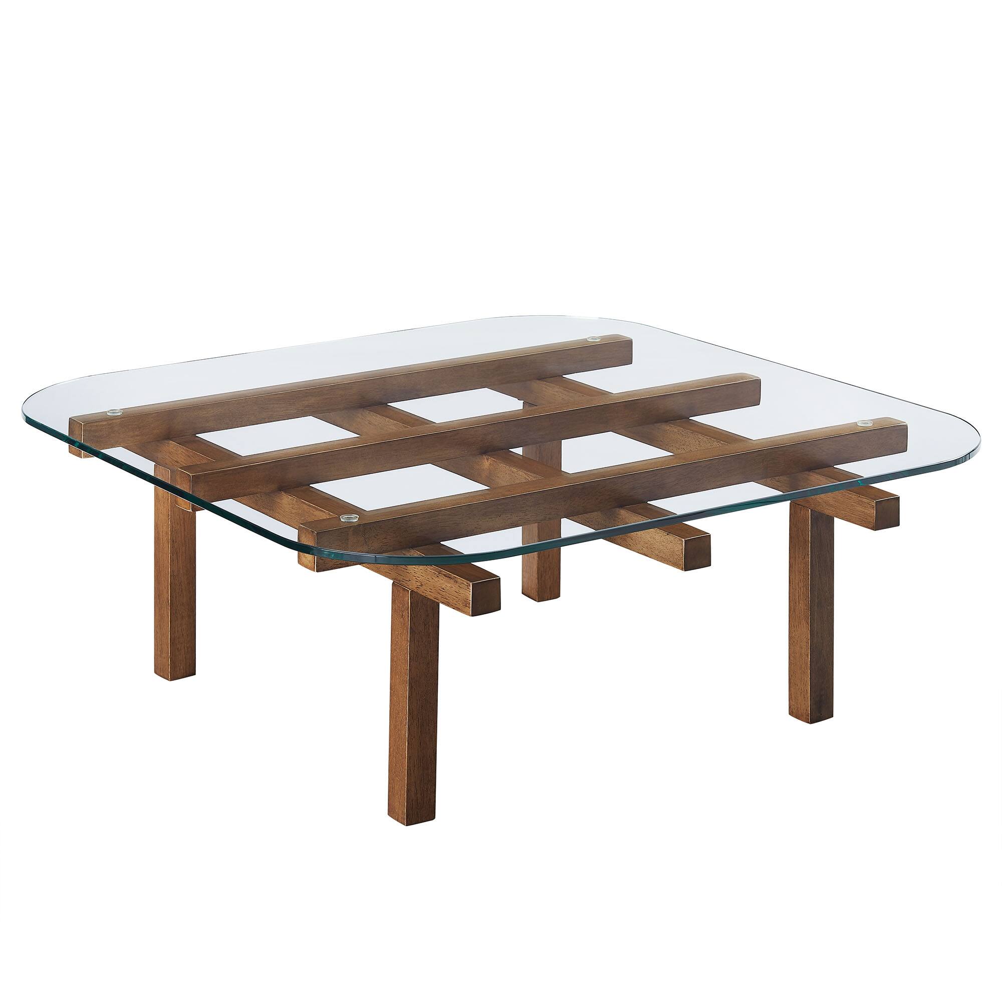 Angle. Modway - Isby 35 Inch Tempered Glass Coffee Table by Modway - Walnut.