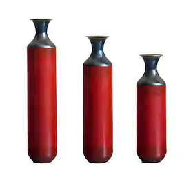 Boyel Living - Set of 3 Tall Metal Floor Vases with Fire-Finished Ombre Pattern - Red