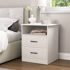 Front. Kadyn - Wood Nightstand With Charging Station, Bedside Table With 2 Drawers, Bedroom Nightstand - White.
