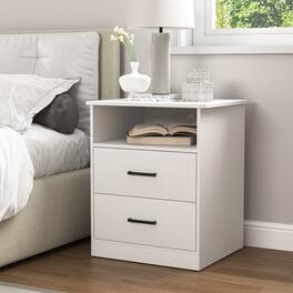 Kadyn - Wood Nightstand With Charging Station, Bedside Table With 2 Drawers, Bedroom Nightstand - White