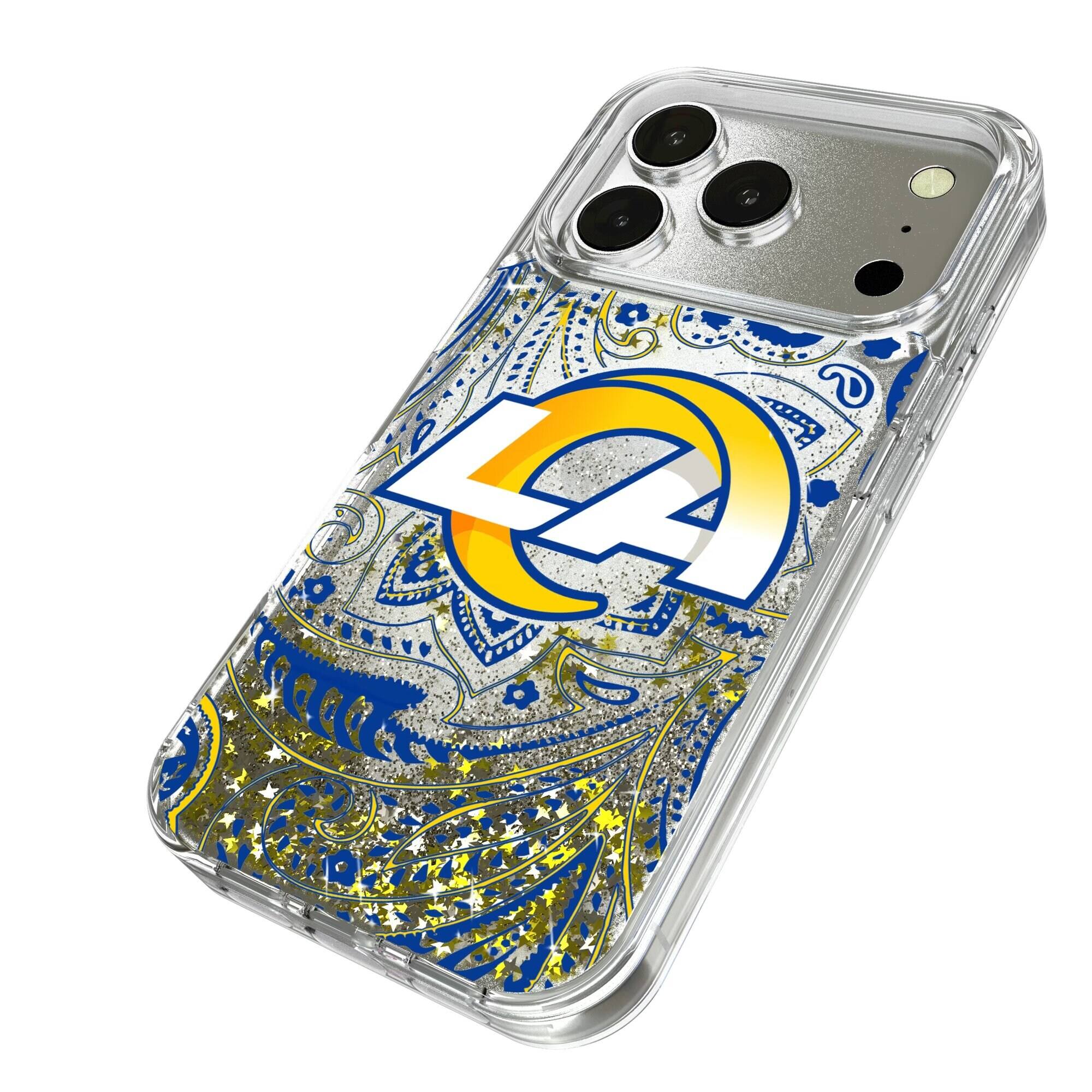 Alt View 1. Keyscaper - Los Angeles Rams iPhone Paisley Design Glitter Case - 15 Pro - Multicolor.
