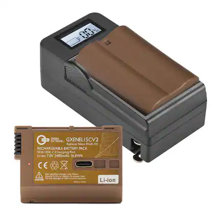 00% %
GREEN GXENELI5CV2 EXTREME 38 Replaces Nikon EN-EL15C RECHARGEABLE BATTERY PACK With USB-C Charging Port Li-ion 7.0V 2400mAh 16.8Wh
CE Use specified charger only. Never discard in fire or subject to excess heat. Do not damage or short circuit contacts. CAUTION Made in China
Li-ion