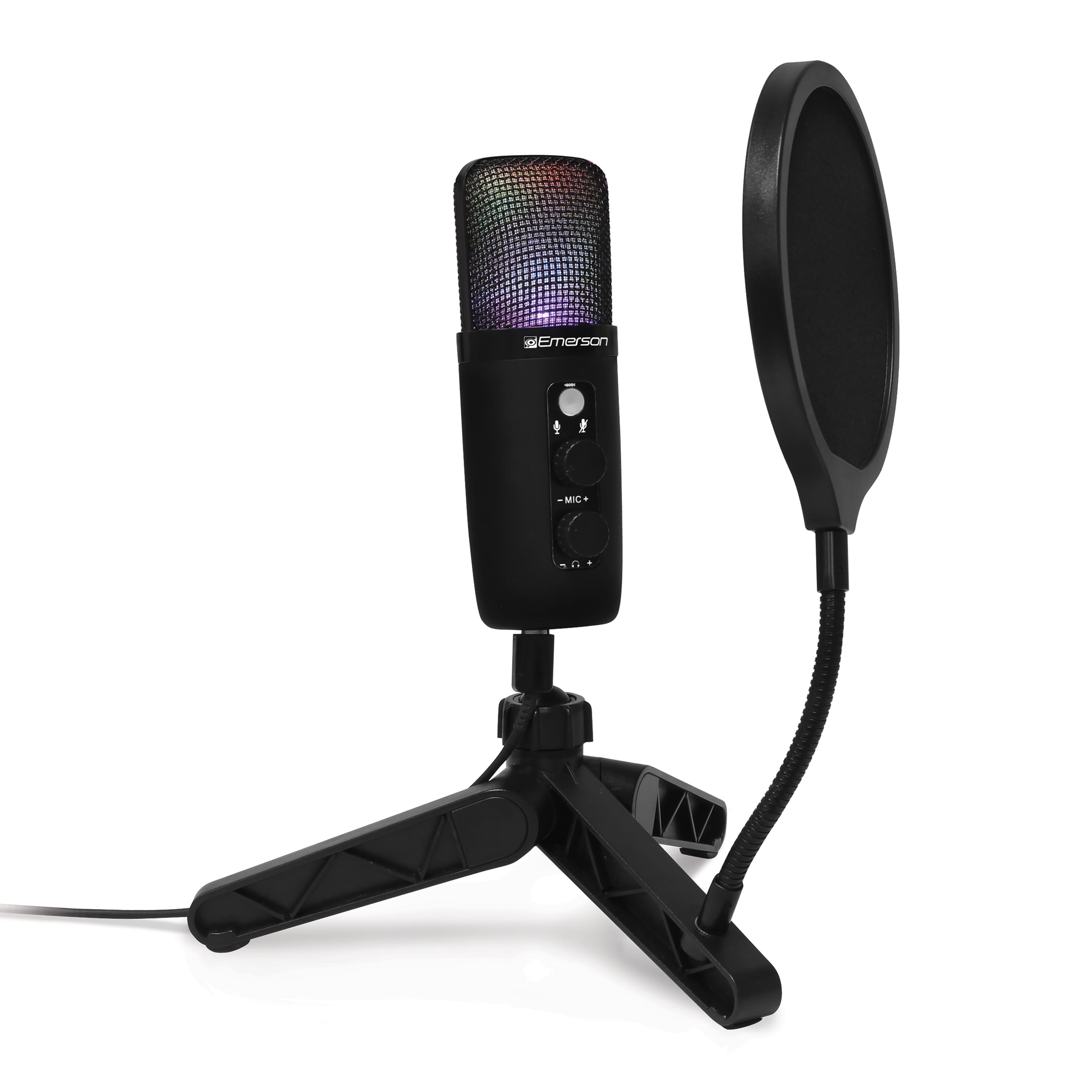 Emerson - USB Gaming & Streaming Condenser Microphone with LED Lighting (EAM-9052) - Black