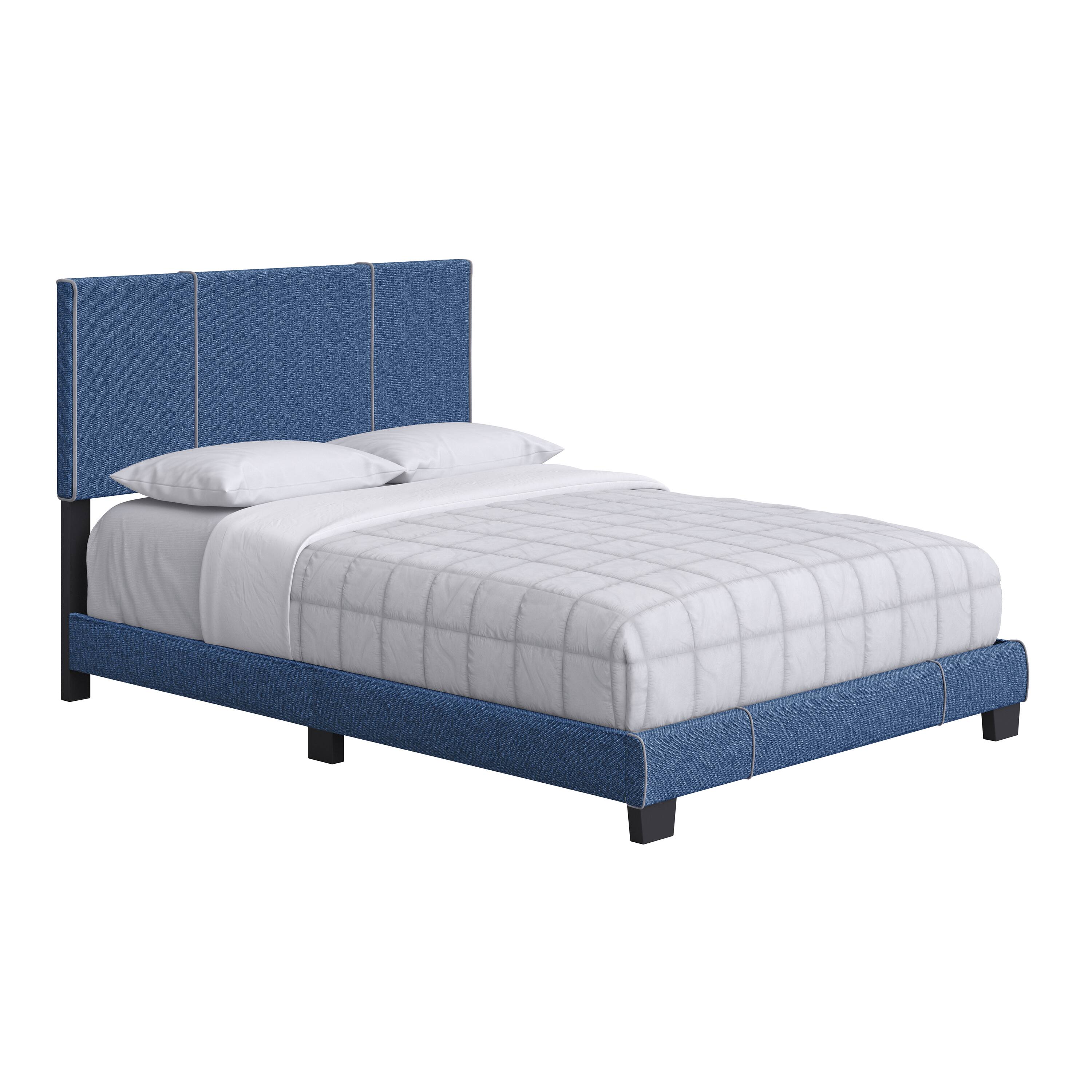 Alt View 2. Boyd Sleep - Lucena Upholstered Bed Frame, 4 Slat Wood Support System, Box Spring Required, Queen - Blue.