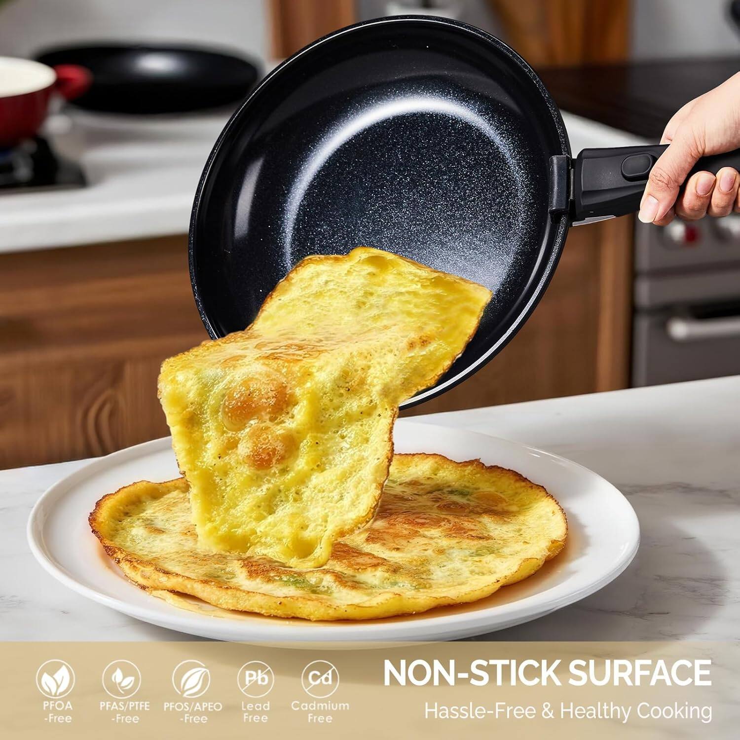 PFOA-Free  
PFAS/PTFE-Free  
PFOS/APEO-Free  
Lead-Free  
Cadmium-Free  

NON-STICK SURFACE  
Hassle-Free & Healthy Cooking