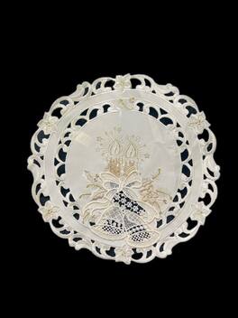 Jiallo - Christmas Candle Lace Embroidered Cutwork Round Placemat, 12-Inch diameter Table Linen - Beige
