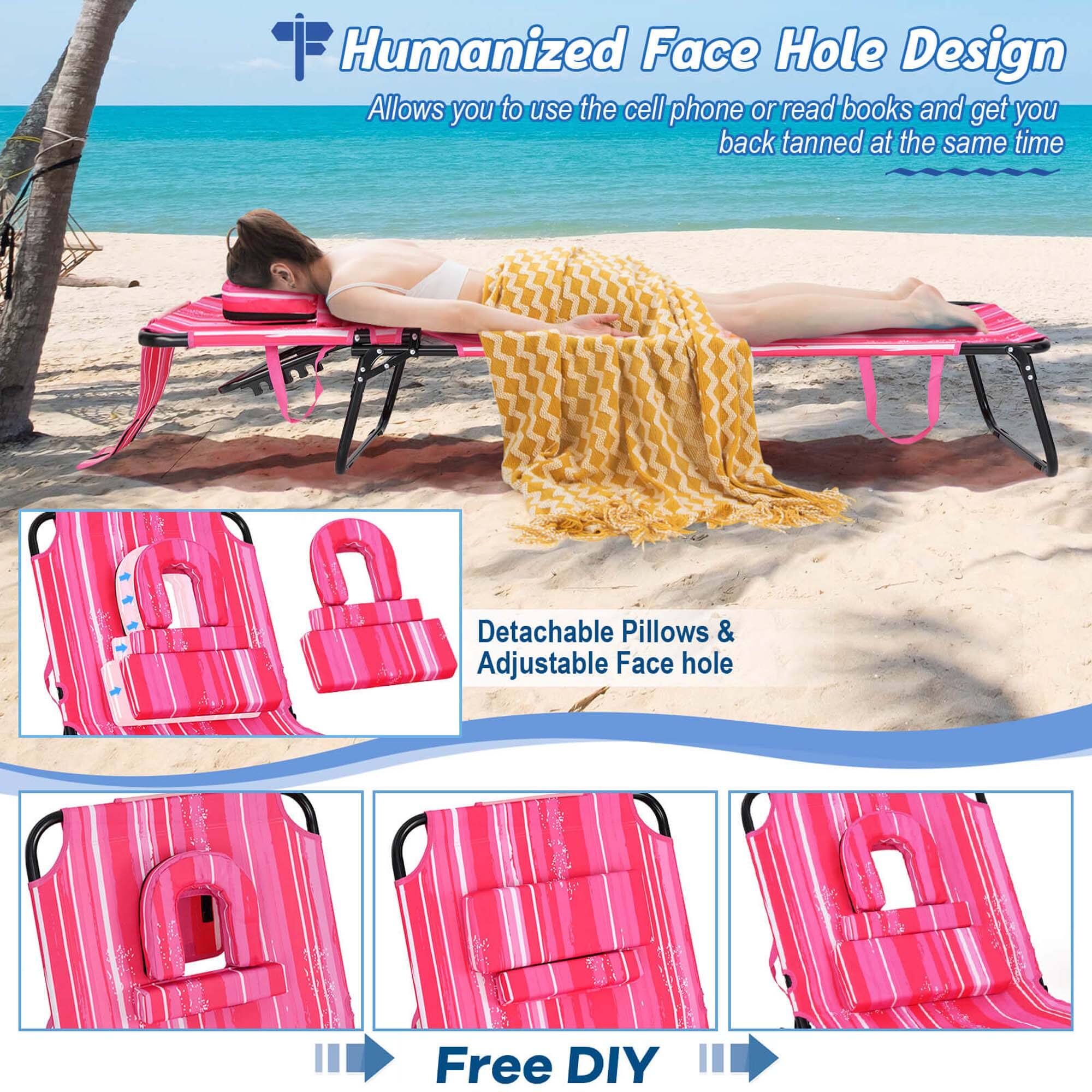 Humanized Face Hole Design, Allows you to use the cell phone or read books and get you back tanned at the same time, Detachable Pillows & Adjustable Face hole, Free DIY