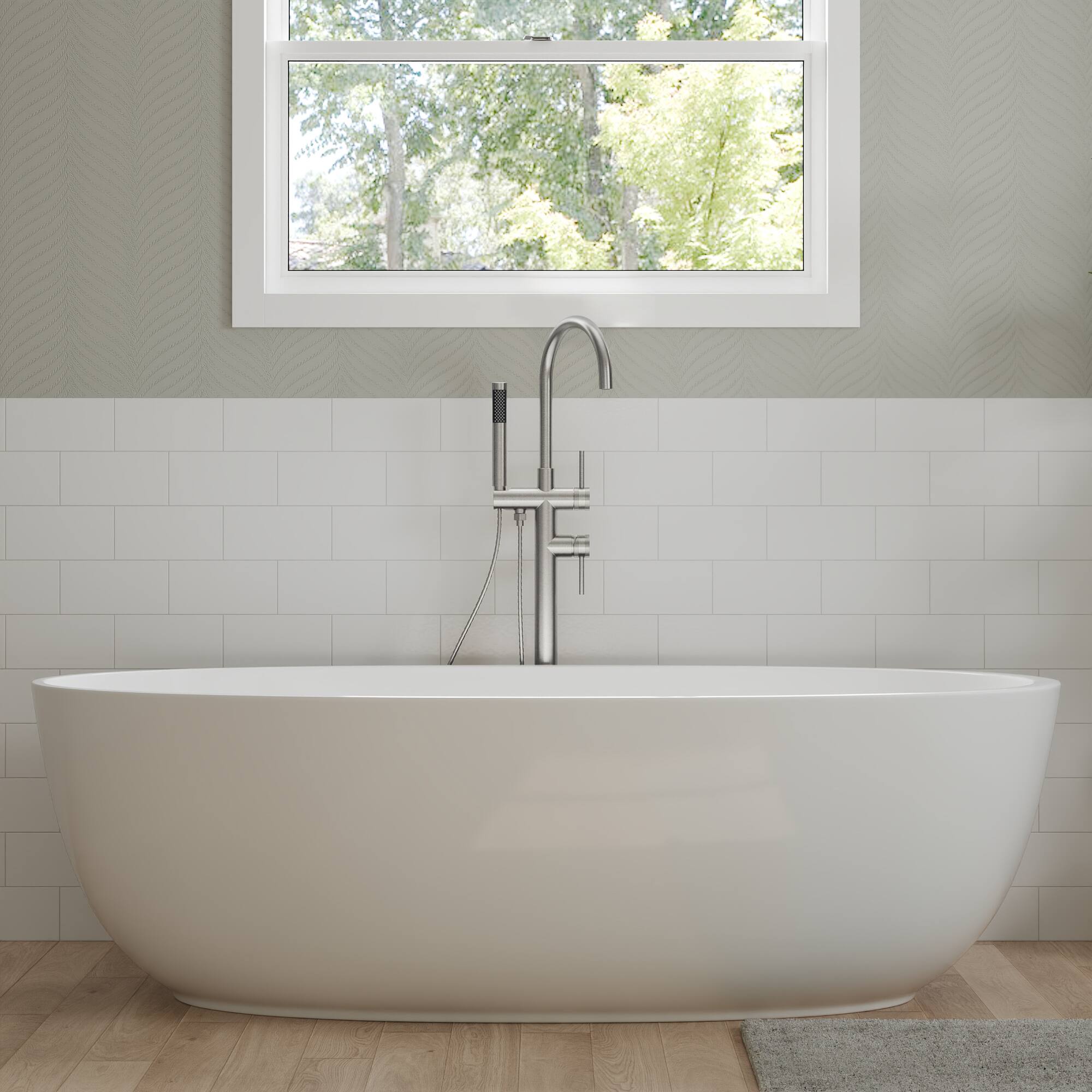 Alt View 8. GRANDJOY - Freestanding Bathtub Faucet with Hand Shower and Floor Mount Installation, Modern Design - Brushed Nickel.