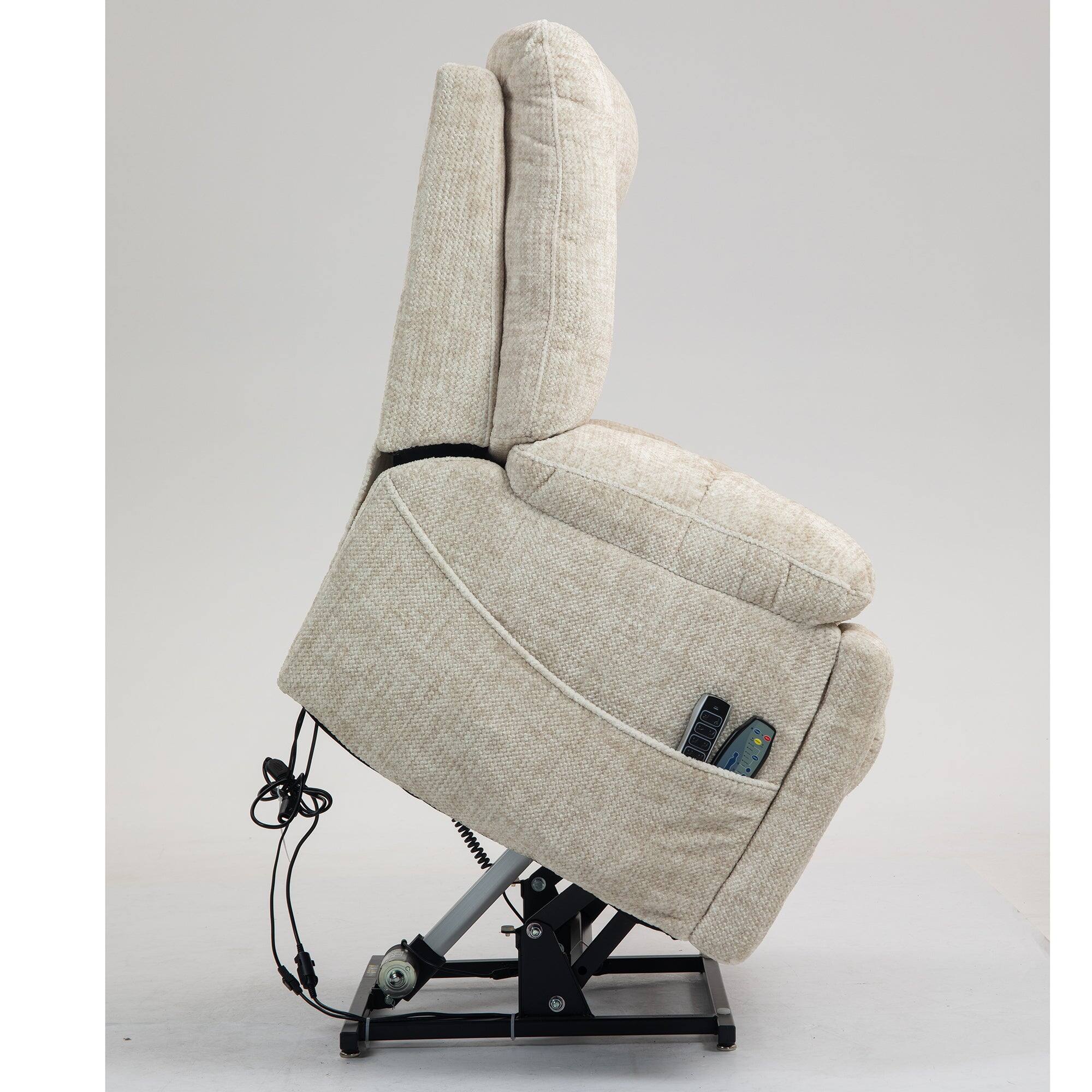 Alt View 3. Boyel Living - Power Lift Recliner for Big and Tall Seniors 4 OKIN Motors 180° Lay Flat Heat Massage Adjustable Headrest Lumbar - Cream.