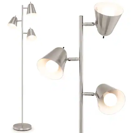 Front. Gymax - Gymax 3-Bulb Floor Lamp Standing Tall Tree Lamp w/ 3 E26 A19 Bulbs Silver - Nickel-Colored.