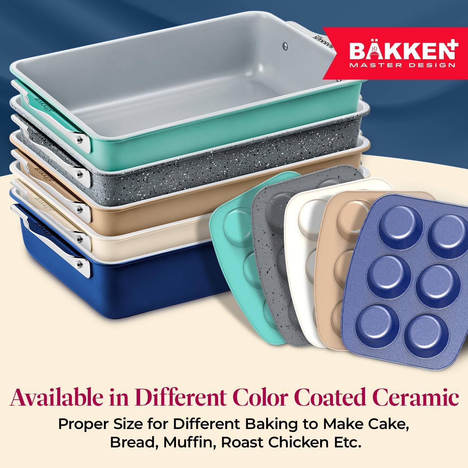 BAKKEN MASTER DESIGN Available in Different Color Coated Ceramic Proper Size for Different Baking to Make Cake, Bread, Muffin, Roast Chicken Etc.