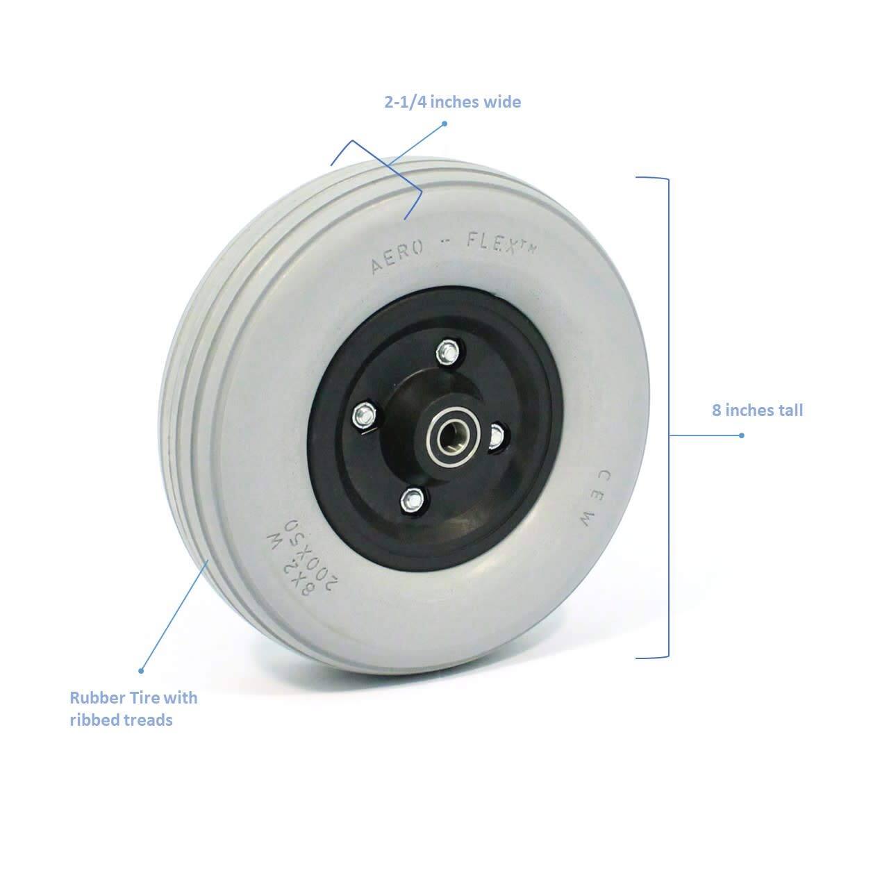 2-1/4 inches wide  
AERO FLEX™  
8 inches tall  
W 200X50 8X2 CEW  
3 M Rubber Tire with ribbed treads