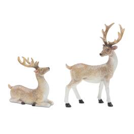 BreeBe - Mini Glittered Holiday Deer Figurine (Set of 6) - Beige, White