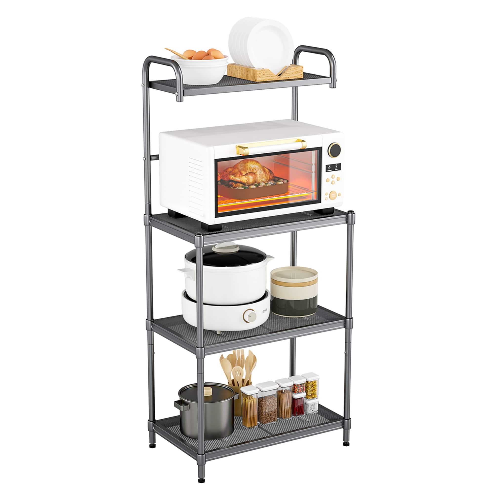 Costway - 4-Tier Baker's Rack Microwave Oven Stand Shelves Kitchen Storage Rack Organizer - Gray