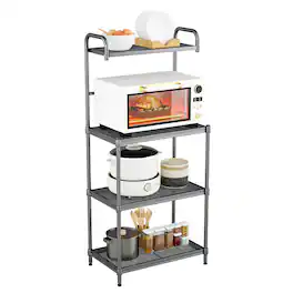 Costway - 4-Tier Baker's Rack Microwave Oven Stand Shelves Kitchen Storage Rack Organizer - Gray