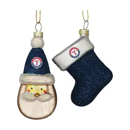 The Memory Company - Texas Rangers Two-Pack Santa & Stocking Blown Glass Ornament Set - Blue