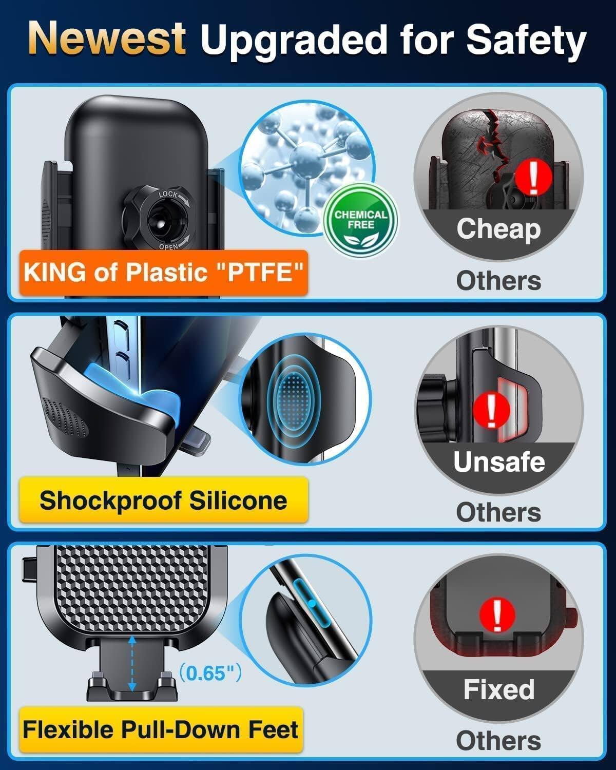 Newest Upgraded for Safety

- KING of Plastic "PTFE"
- CHEMICAL FREE
- Shockproof Silicone
- Flexible Pull-Down Feet (0.65")

Cheap Others
Unsafe Others
Fixed Others