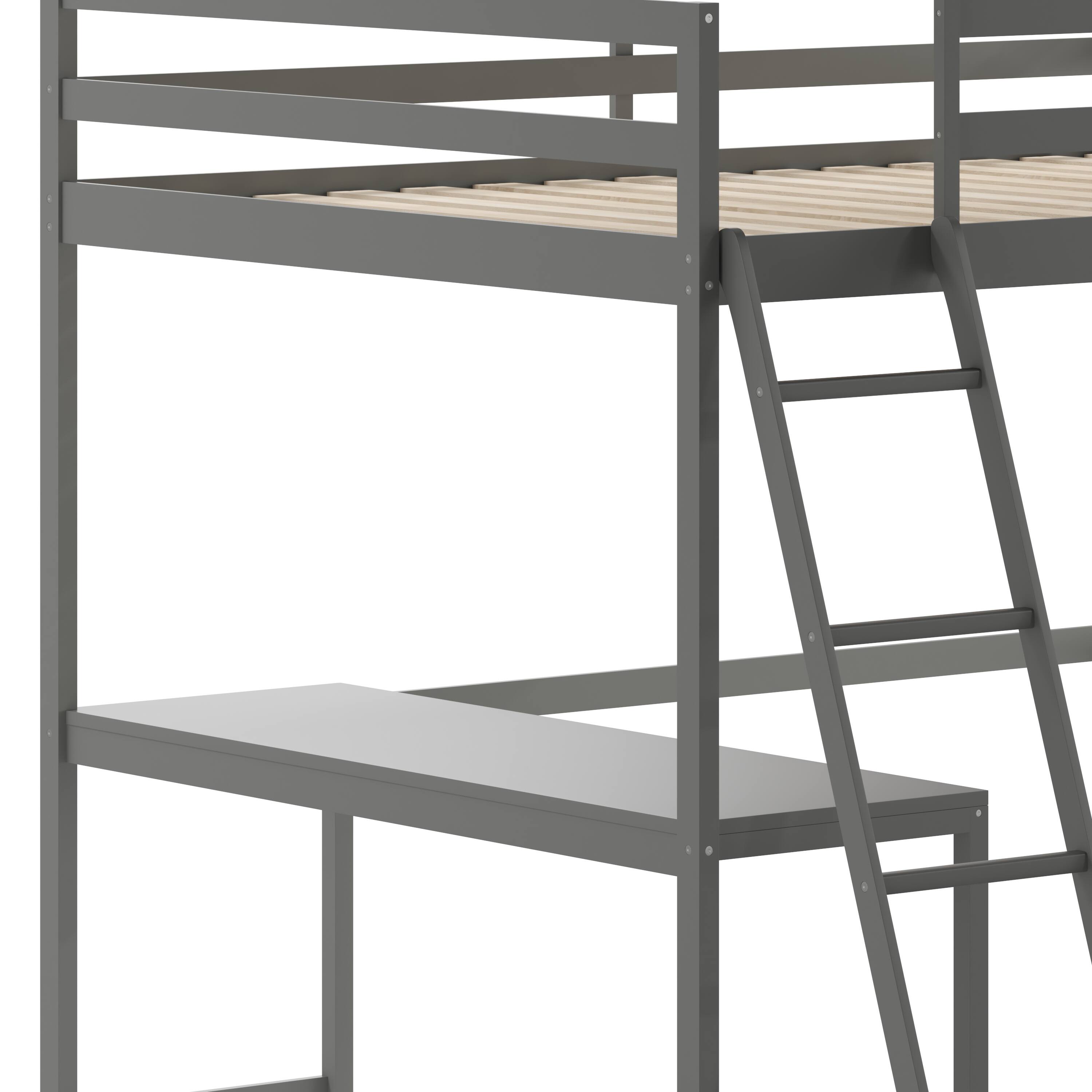 Alt View 10. Emma + Oliver - Wooden Loft Bed Frame with Integrated Desk and Ladder - Light Gray.